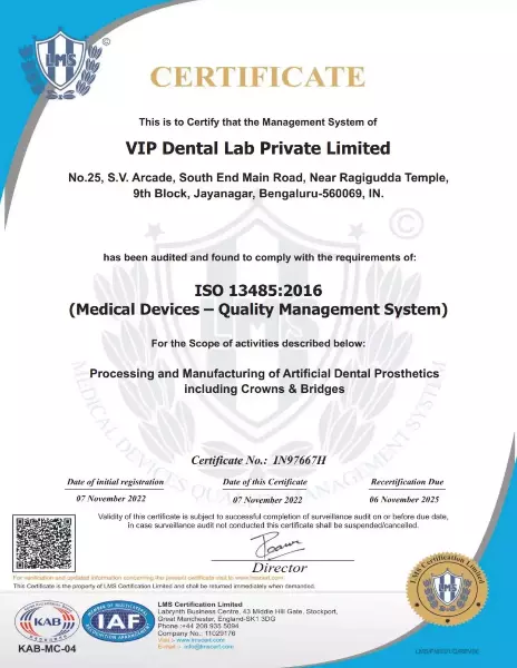 VIP dental Iso Certificate